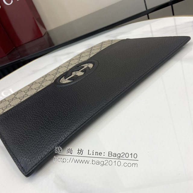 Gucci專櫃古馳最新款飾鏤空互扣式雙G收納袋男士手拿包 jh2103型號：723320